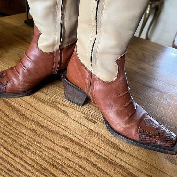 Tan and Brown Heeled Boots - Picture 7 of 9
